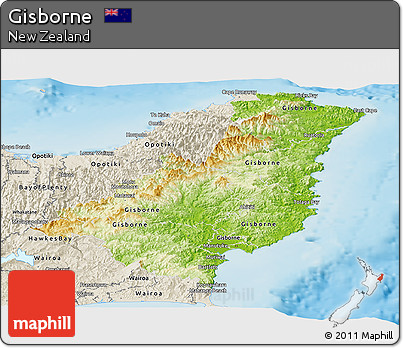 Physical Panoramic Map of Gisborne, shaded relief outside