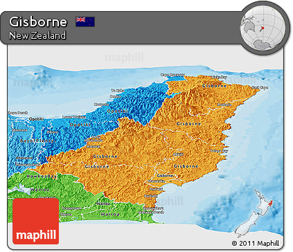 Political Panoramic Map of Gisborne, political shades outside