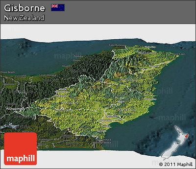 Satellite Panoramic Map of Gisborne, darken