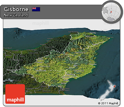 Satellite Panoramic Map of Gisborne, darken