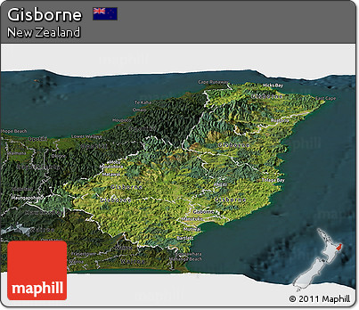 Satellite Panoramic Map of Gisborne, darken