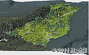 Satellite Panoramic Map of Gisborne, darken, semi-desaturated