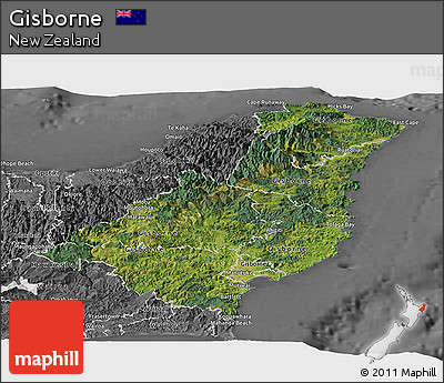 Satellite Panoramic Map of Gisborne, desaturated