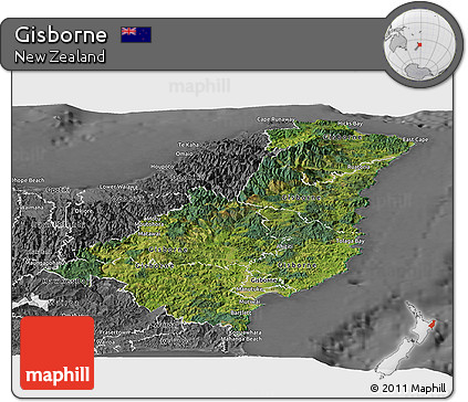 Satellite Panoramic Map of Gisborne, desaturated