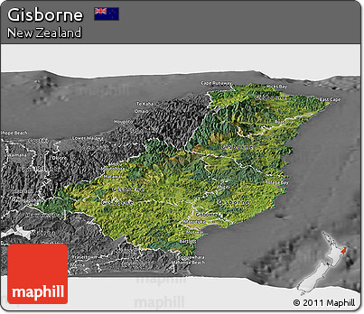 Satellite Panoramic Map of Gisborne, desaturated