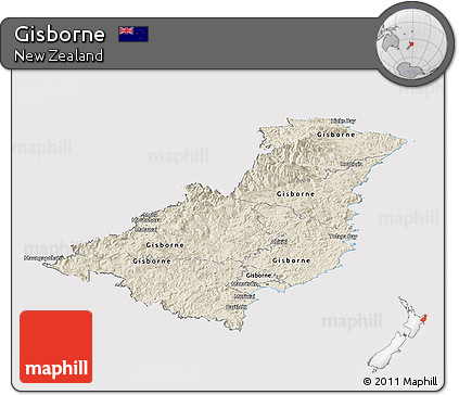 Shaded Relief Panoramic Map of Gisborne, cropped outside