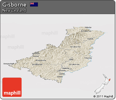 Shaded Relief Panoramic Map of Gisborne, cropped outside