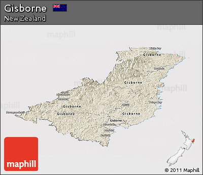 Shaded Relief Panoramic Map of Gisborne, cropped outside