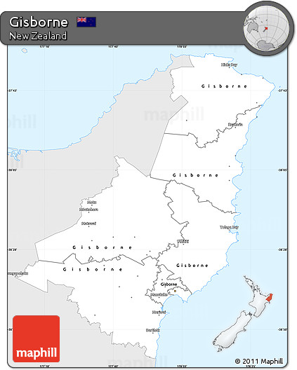 Silver Style Simple Map of Gisborne, single color outside