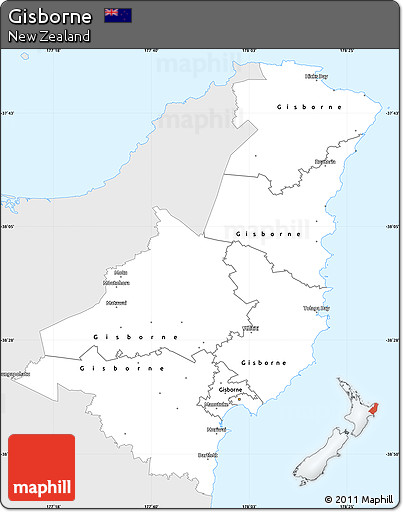 Silver Style Simple Map of Gisborne, single color outside