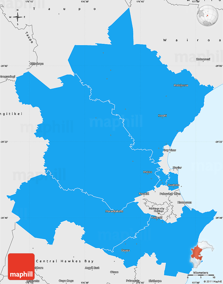 Political Simple Map of Hastings, single color outside, borders and labels