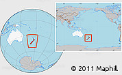 Gray Location Map of New Zealand, highlighted continent, within the entire continent