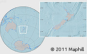 Gray Location Map of New Zealand, hill shading outside