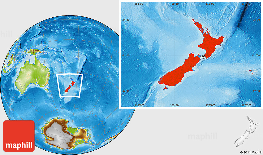 New Zealand In World Outline Map Physical Location Map Of New Zealand