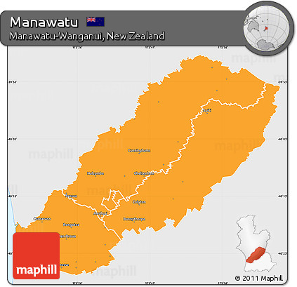 Political Simple Map of Manawatu, single color outside