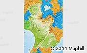 Physical Map of Manawatu-Wanganui, political outside