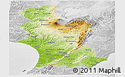 Physical Panoramic Map of Manawatu-Wanganui, lighten, desaturated