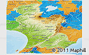 Physical Panoramic Map of Manawatu-Wanganui, political outside