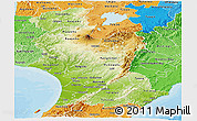 Physical Panoramic Map of Manawatu-Wanganui, political shades outside