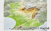 Physical Panoramic Map of Manawatu-Wanganui, semi-desaturated