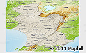 Shaded Relief Panoramic Map of Manawatu-Wanganui, physical outside