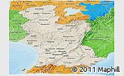 Shaded Relief Panoramic Map of Manawatu-Wanganui, political shades outside