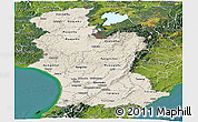 Shaded Relief Panoramic Map of Manawatu-Wanganui, satellite outside