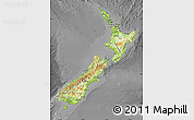 Physical Map of New Zealand, darken, desaturated