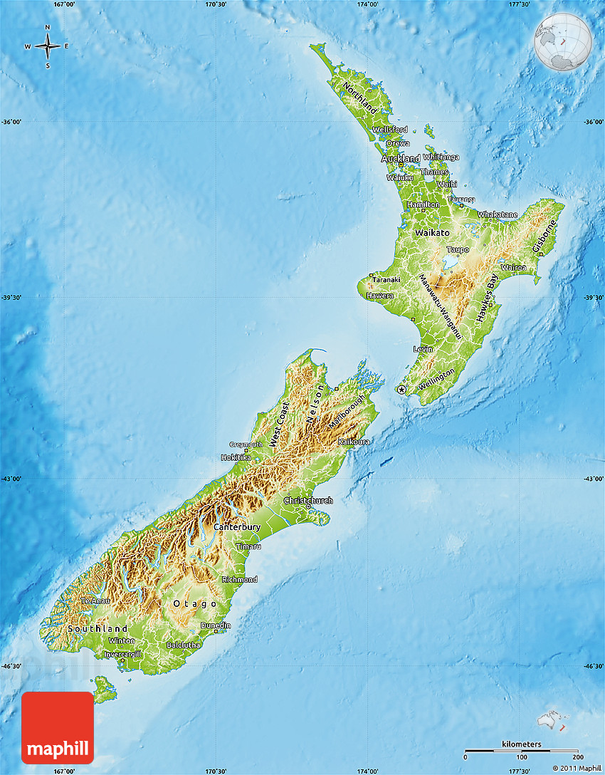 new zealand physical map