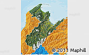 Satellite 3D Map of Nelson, political outside