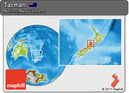 Physical Location Map of Tasman, highlighted parent region, within the entire country