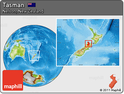 Physical Location Map of Tasman, highlighted parent region, within the entire country