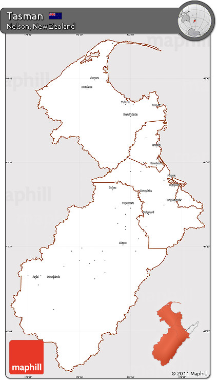 Classic Style Simple Map of Tasman, cropped outside