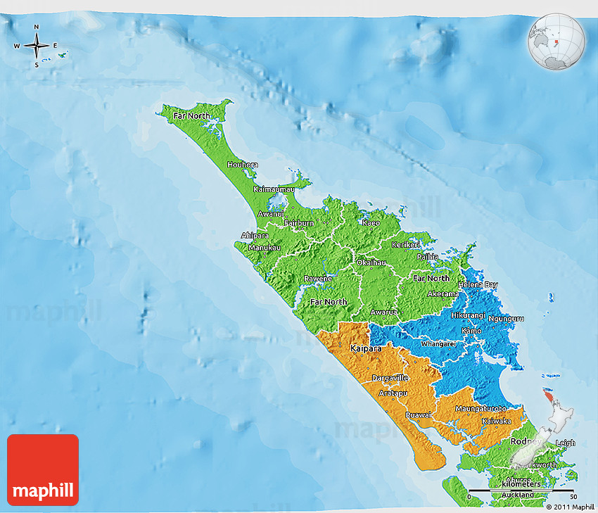 Political 3D Map of Northland