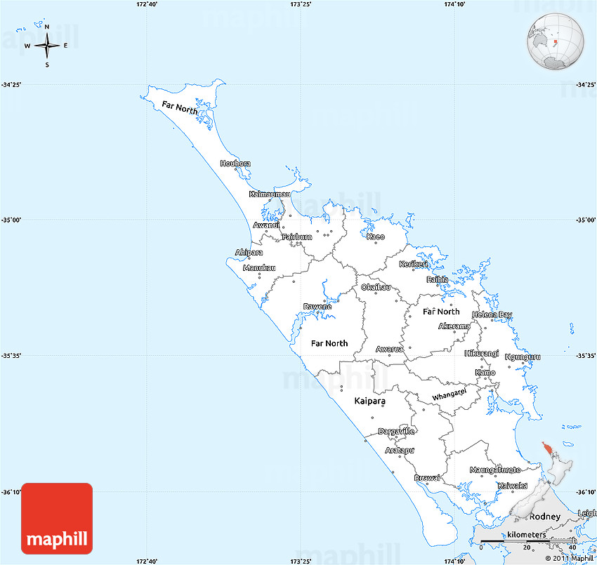 Silver Style Simple Map of Northland