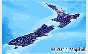 Flag Panoramic Map of New Zealand, single color outside, bathymetry sea