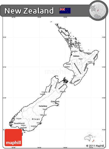 new zealand physical map blank