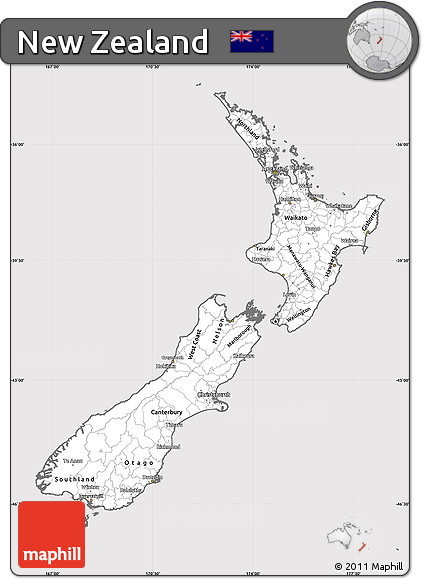 Silver Style Simple Map of New Zealand, cropped outside