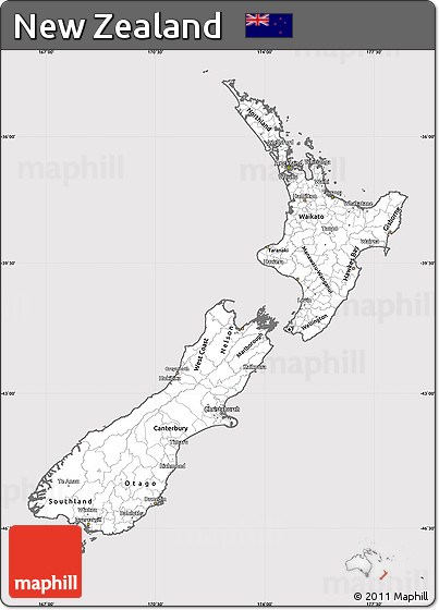 Silver Style Simple Map of New Zealand, cropped outside