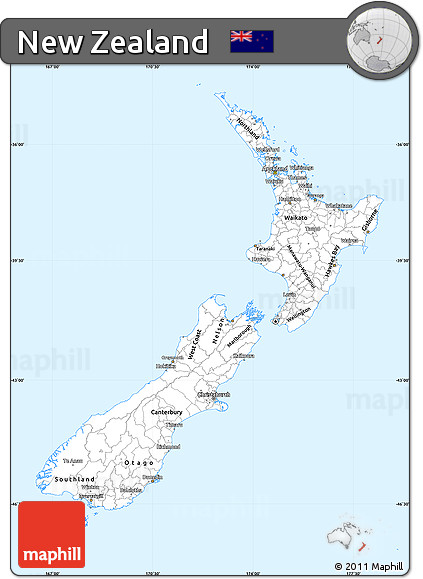 Silver Style Simple Map of New Zealand