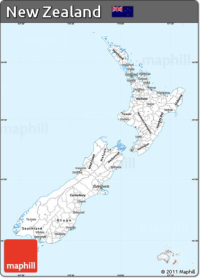 Silver Style Simple Map of New Zealand