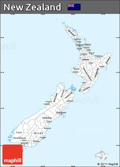 Silver Style Simple Map of New Zealand