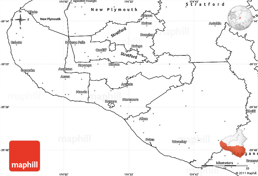 Blank Simple Map of South Taranaki