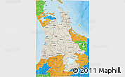 Shaded Relief 3D Map of Waikato, political outside