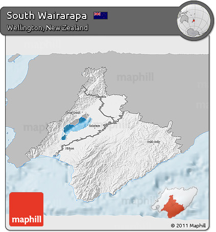 Gray 3D Map of South Wairarapa, single color outside