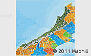 Satellite 3D Map of West Coast, political outside