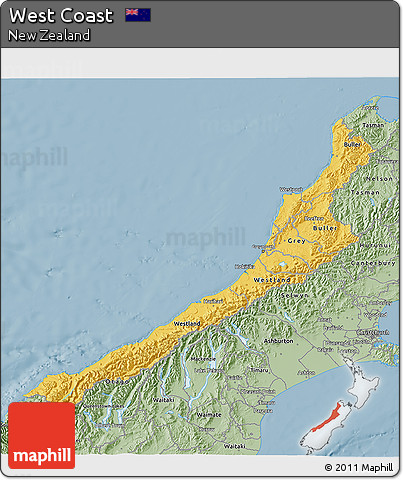 Savanna Style 3D Map of West Coast