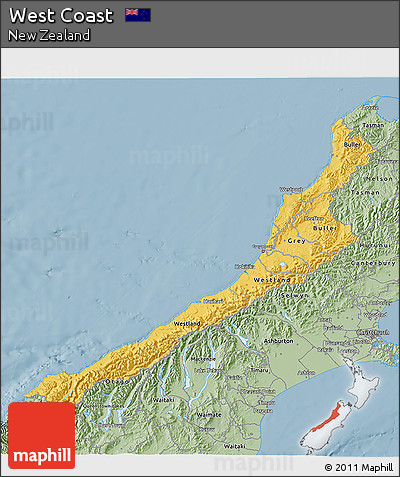 Savanna Style 3D Map of West Coast
