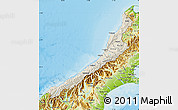 Shaded Relief Map of West Coast, physical outside