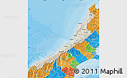 Shaded Relief Map of West Coast, political outside
